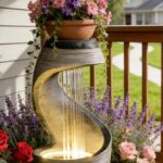 37" S-Shaped Outdoor Water Fountain with LED Lights, Modern Resin Cascading Wate... - Image 6