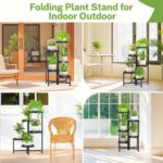 iDavosic.ly 5 Tier Folding Plant Stand Indoor Outdoor with Plastic Tray, Tiered ... - Image 5