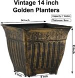 14 Inch Vintage Square Planter - 4 Pack Heavy Duty Antique Gold Plastic Flower P... - Image 4