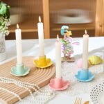 Colorful Ceramic Candlestick Holders Set of 4, Cute Easter Taper Candle Holders ... - Image 4