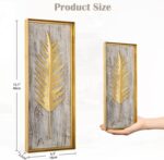 Gold Metal Wall Art with Wooden Base, 15.7"x6.3" Metal Frame Gold Wall Decor wit... - Image 3