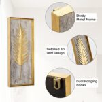 Gold Metal Wall Art with Wooden Base, 15.7"x6.3" Metal Frame Gold Wall Decor wit... - Image 4