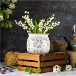 Vintage Planter Large Ceramic Plants Pot Green Leaves Crack Cottage Scroll Vase ... - Image 6
