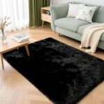 3x5 Solid Fluffy Black Area Rug – Washable, Durable, Living Room Rug, Non-Slip H... - Image 6