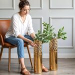 Modern Gold Tall Floor Vase Set of 2, 19.6 inch Reticulated Decortive for Floor,... - Image 3