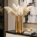 Modern Gold Tall Floor Vase Set of 2, 19.6 inch Reticulated Decortive for Floor,... - Image 4