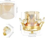 Hurricane Candle Holder, Gold Pillar with Crystal Accents & Windproof Glass Lid ... - Image 3