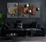 3D Textured 3Pcs Abstract Black Gold Geometric Boho Canvas Wall Art Mid Century ... - Image 3