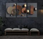 3D Textured 3Pcs Abstract Black Gold Geometric Boho Canvas Wall Art Mid Century ... - Image 5