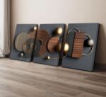 3D Textured 3Pcs Abstract Black Gold Geometric Boho Canvas Wall Art Mid Century ... - Image 6
