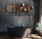 3D Textured 3Pcs Abstract Black Gold Geometric Boho Canvas Wall Art Mid Century ... - Image 7