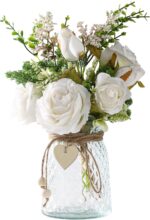 2 Packs Faux Flowers in vase,Fake Flowers with Vase, Artificial Silk Roses in Va... - Image 4