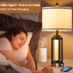 25" Modern Table Lamps Set of 2, Industrial Beside Lamps with USB A+C Charging P... - Image 5