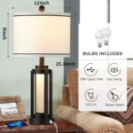 25" Modern Table Lamps Set of 2, Industrial Beside Lamps with USB A+C Charging P... - Image 6