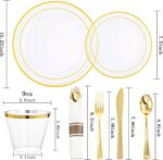 WELLIFE 210PCS Clear-Gold Plastic Plates - Dinnerware Sets for 30 Guests - 60 Di... - Image 3