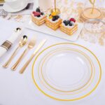 WELLIFE 210PCS Clear-Gold Plastic Plates - Dinnerware Sets for 30 Guests - 60 Di... - Image 4
