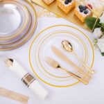 WELLIFE 210PCS Clear-Gold Plastic Plates - Dinnerware Sets for 30 Guests - 60 Di... - Image 5