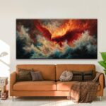 Large Wall Art Living Room Decor Red Retro Fire Phoenix Artwork Ready To Hang Ro... - Image 3