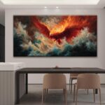Large Wall Art Living Room Decor Red Retro Fire Phoenix Artwork Ready To Hang Ro... - Image 4