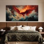 Large Wall Art Living Room Decor Red Retro Fire Phoenix Artwork Ready To Hang Ro... - Image 5