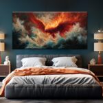 Large Wall Art Living Room Decor Red Retro Fire Phoenix Artwork Ready To Hang Ro... - Image 6