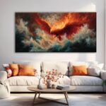 Large Wall Art Living Room Decor Red Retro Fire Phoenix Artwork Ready To Hang Ro... - Image 7