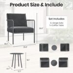 3 Piece Patio Porch Furniture Set, Modern Outdoor Conversation Set with Coffee T... - Image 3