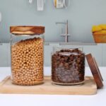 Flrolove Glass Canisters With Wooden Lids Kitchen Jars for Storage,Tea,Sugar and... - Image 5