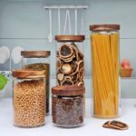 Flrolove Glass Canisters With Wooden Lids Kitchen Jars for Storage,Tea,Sugar and... - Image 7