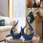 2 PCS Navy Blue Gold Home Decor Accent Ceramic Statue Abstract Sculpture Centerp... - Image 3