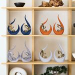 2 PCS Navy Blue Gold Home Decor Accent Ceramic Statue Abstract Sculpture Centerp... - Image 5