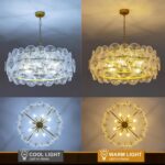TOCHIC Large Glass Chandelier 32.7" D, Gold Drum Chandelier Modern Round Pendant... - Image 9