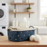 Large Plastic Storage Basket with Handles – Blue & Cream Decorative Bin for Bath... - Image 3