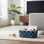Large Plastic Storage Basket with Handles – Blue & Cream Decorative Bin for Bath... - Image 6