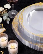 Morejoy 100 Pieces Gold Plastic Plates - Clear Gold Disposable Plates - 10.25inc... - Image 5