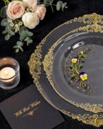 Morejoy 100 Pieces Gold Plastic Plates - Clear Gold Disposable Plates - 10.25inc... - Image 8