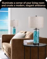 EDISHINE 23.6" Glass Table Lamp Set of 2, DIY Refillable Bedside Lamp with Linen... - Image 6