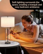 EDISHINE 23.6" Glass Table Lamp Set of 2, DIY Refillable Bedside Lamp with Linen... - Image 7