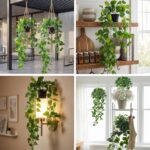 35'' Fake Pothos Hanging Plants, Set of 4 Faux Ivy Vines with Pots, Artificial H... - Image 7
