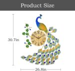 Large Peacock Wall Clock 30.7 inch Metal Design Non-Ticking Silent Art Digital W... - Image 3