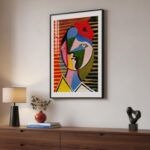 Large Framed Mid Century Modern Wall Art, Vertical Abstract Colorful Eclectic Pi... - Image 3