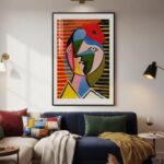 Large Framed Mid Century Modern Wall Art, Vertical Abstract Colorful Eclectic Pi... - Image 4