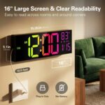 JALL 16.15 inch Large Digital Wall Clock, RGB Lights with Remote Control, Dual A... - Image 4