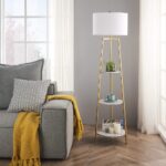 ROSEN GARDEN Floor Lamp, Standing Reading Light with Faux Marble Shelves and Fab... - Image 3
