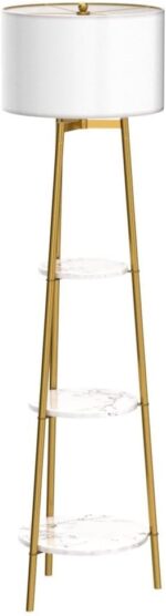ROSEN GARDEN Floor Lamp, Standing Reading Light with Faux Marble Shelves and Fab... - Image 4