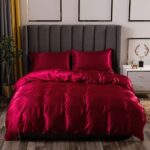 Erosebridal Burgundy Silk Bedding Set Silk Like Satin Duvet Cover Set Silk Soft ... - Image 3
