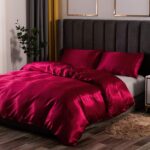Erosebridal Burgundy Silk Bedding Set Silk Like Satin Duvet Cover Set Silk Soft ... - Image 4