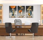 3Pcs Bright Style Wall Art Abstract Golden Deer Geometry Canvas Painting Art Mod... - Image 3