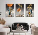 3Pcs Bright Style Wall Art Abstract Golden Deer Geometry Canvas Painting Art Mod... - Image 6