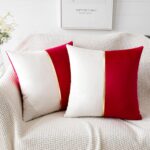OTOSTAR Christmas Red White Velvet Throw Pillow Covers with Gold Leather Patchwo... - Image 8